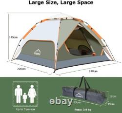 Tente de Camping, Tente Instantanée Pop Up pour 3 Personnes Imperméable, Grande Tente Automatique à Double Couche