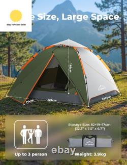 Tente de Camping, Tente Instantanée Pop-up pour 3 Personnes Imperméable, Grande Double Couche Automatique