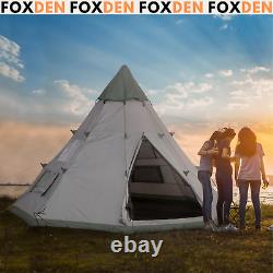 Tente de Camping Tipi 6-7 Personnes Grand Cadre Métallique Hexagonal avec Sac de Transport Gris