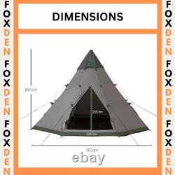 Tente de Camping Tipi 6-7 Personnes Grand Cadre Métallique Hexagonal avec Sac de Transport Gris