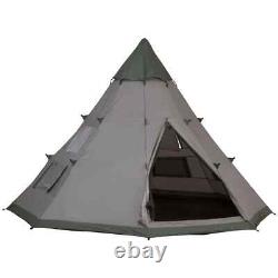 Tente de Camping Tipi 6-7 Personnes Grand Cadre Métallique Hexagonal avec Sac de Transport Gris