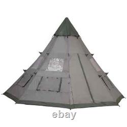 Tente de Camping Tipi 6-7 Personnes Grand Cadre Métallique Hexagonal avec Sac de Transport Gris