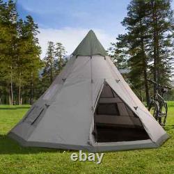 Tente de Camping Tipi 6-7 Personnes Grand Cadre Métallique Hexagonal avec Sac de Transport Gris