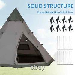 Tente de Camping Tipi 6-7 Personnes Grand Cadre Métallique Hexagonal avec Sac de Transport Gris