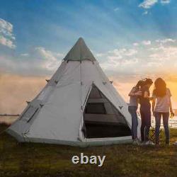 Tente de Camping Tipi 6-7 Personnes Grand Cadre Métallique Hexagonal avec Sac de Transport Gris