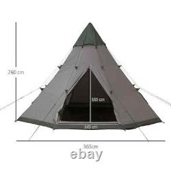 Tente de Camping Tipi 6-7 Personnes Grand Cadre Métallique Hexagonal avec Sac de Transport Gris
