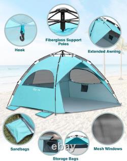 Tente de Plage Pop-up Grande pour 4-6 Personnes, Tente de Plage Automatique Instantanée UV P