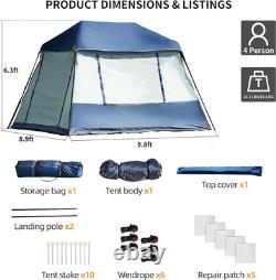 Tente de cabine pop-up pour 4 personnes, installation instantanée en 3 minutes, abri de camping familial avec pluie