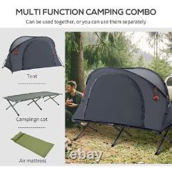 Tente de camping 1 personne tout en un avec lit et matelas pneumatique auto-gonflant, sac de transport