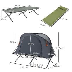 Tente de camping 1 personne tout en un avec lit et matelas pneumatique auto-gonflant, sac de transport