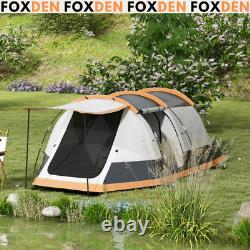 Tente de camping 2 chambres avec coque résistant à l'eau et 2 portes et fenêtres zippées orange