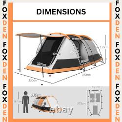 Tente de camping 2 chambres avec coque résistant à l'eau et 2 portes et fenêtres zippées orange