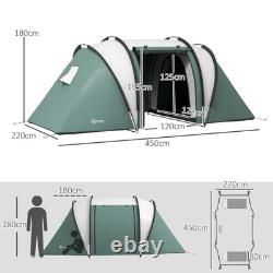 Tente de camping 2 chambres avec espace de vie, imperméable 3000 mm, verte