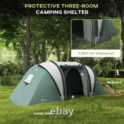 Tente de camping 2 chambres avec espace de vie, imperméable 3000 mm, verte