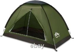 Tente de camping 2 personnes imperméable 3000 mm, dôme 3 saisons, arceaux en fibre de verre, vert armée
