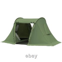 Tente de camping 3 personnes avec espace de vie et 2 chambres, avec tapis de sol intégré et sac.