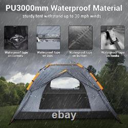 Tente de camping 3 places à ouverture instantanée automatique, trois couches, imperméable, 4 saisons, grande taille