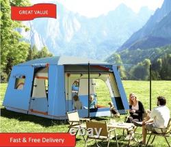 Tente de camping 4-6 personnes avec 2 chambres, imperméable 3000mm, bleue