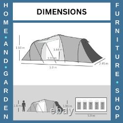 Tente de camping 4-6 personnes avec fenêtres en maille résistantes aux UV et 2 chambres gris/jaune