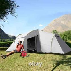 Tente de camping 4-6 personnes avec fenêtres en maille résistantes aux UV et 2 chambres gris/jaune