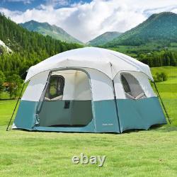 Tente de camping 4/6 personnes, installation facile, grande tente de type cabane avec auvent, démonstration