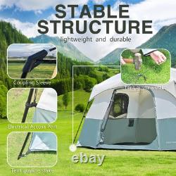 Tente de camping 4/6 personnes, installation facile, grande tente de type cabane avec auvent, démonstration