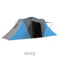 Tente de camping 4/6 places avec 2 chambres et espace de vie, gris et bleu