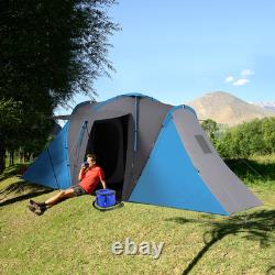 Tente de camping 4/6 places avec 2 chambres et espace de vie, gris et bleu