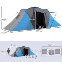 Tente de camping 4/6 places avec 2 chambres et espace de vie, gris et bleu