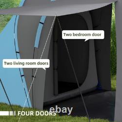 Tente de camping 4/6 places avec 2 chambres et espace de vie, gris et bleu