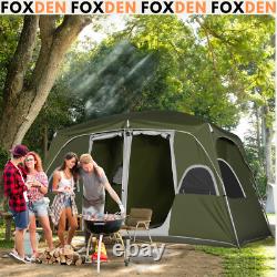 Tente de camping 4-8 personnes 2 chambres résistant à l'eau avec grandes fenêtres en maille verte