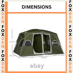 Tente de camping 4-8 personnes 2 chambres résistant à l'eau avec grandes fenêtres en maille verte