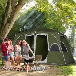 Tente de camping 4-8 personnes 2 chambres résistant à l'eau avec grandes fenêtres en maille verte