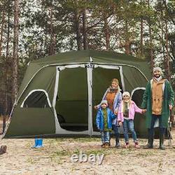 Tente de camping 4-8 personnes 2 chambres résistant à l'eau avec grandes fenêtres en maille verte