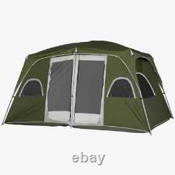 Tente de camping 4-8 personnes 2 chambres résistant à l'eau avec grandes fenêtres en maille verte