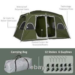 Tente de camping 4-8 personnes 2 chambres résistant à l'eau avec grandes fenêtres en maille verte