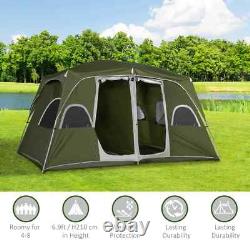 Tente de camping 4-8 personnes 2 chambres résistant à l'eau avec grandes fenêtres en maille verte