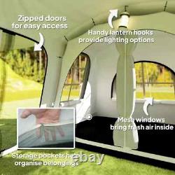 Tente de camping 4 fenêtres larges design portable en polyester résistant à l'eau couleur khaki
