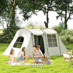 Tente de camping 4 fenêtres larges design portable en polyester résistant à l'eau couleur khaki