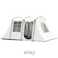 Tente de camping 4 fenêtres larges design portable en polyester résistant à l'eau couleur khaki