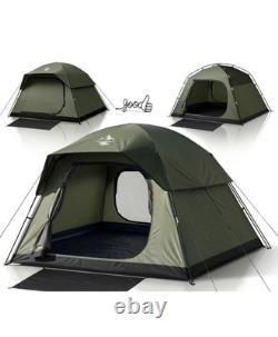 Tente de camping 4 places avec 2 portes, double-toit imperméable, légère et facile à monter