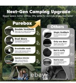 Tente de camping 4 places avec 2 portes, double-toit imperméable, légère et facile à monter
