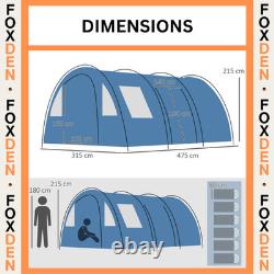 Tente de camping 5/6 places imperméable bleue avec sac de transport, arceaux en fibre de verre, haubans FOXDEN