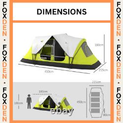 Tente de camping 6 8 personnes 2000mm imperméable multi-chambres avec tapis de sol et ventilation FOXDEN