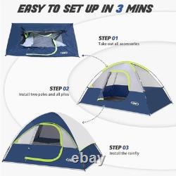 Tente de camping 6 personnes 4 saisons imperméable et coupe-vent, installation facile en 3 min, bleu foncé
