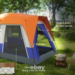 Tente de camping 6 personnes avec fenêtres en mesh, toile de sol et ventilation orange, aérations FOXDEN
