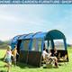 Tente De Camping 8 Personnes Design Tunnel Avec 4 Grandes Fenêtres Et Cabines De Couchage Bleue
