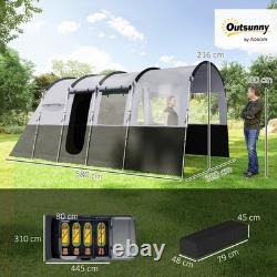 Tente de camping 8 personnes, tente familiale imperméable, design tunnel, 4 grandes fenêtres