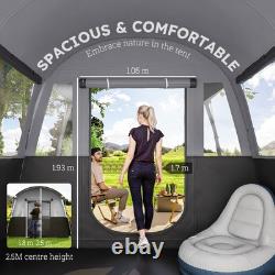 Tente de camping 8 personnes, tente familiale imperméable, design tunnel, 4 grandes fenêtres