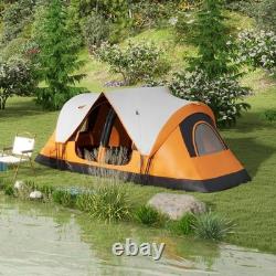 Tente de camping Outsunny 2 chambres avec abri imperméable et panneaux en mesh orange